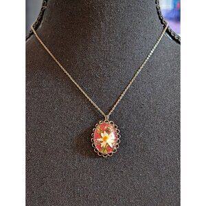 Vintage 1960s Dried Flower Bubble Dome Necklace – 3D Floral Terrarium Pendant...